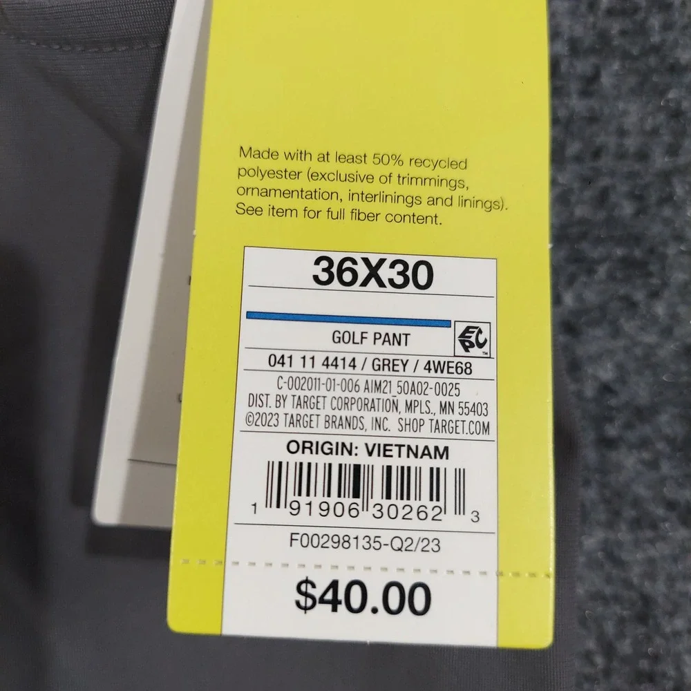 All in Motion Golf Pants Mens 36x30 Grey Activewear 4WE68 New NWT